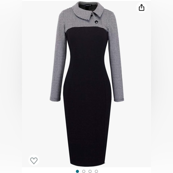 HOMEYEE Women's Retro Chic Colorblock Houndstooth Lapel Career Tunic Large - Picture 2 of 5